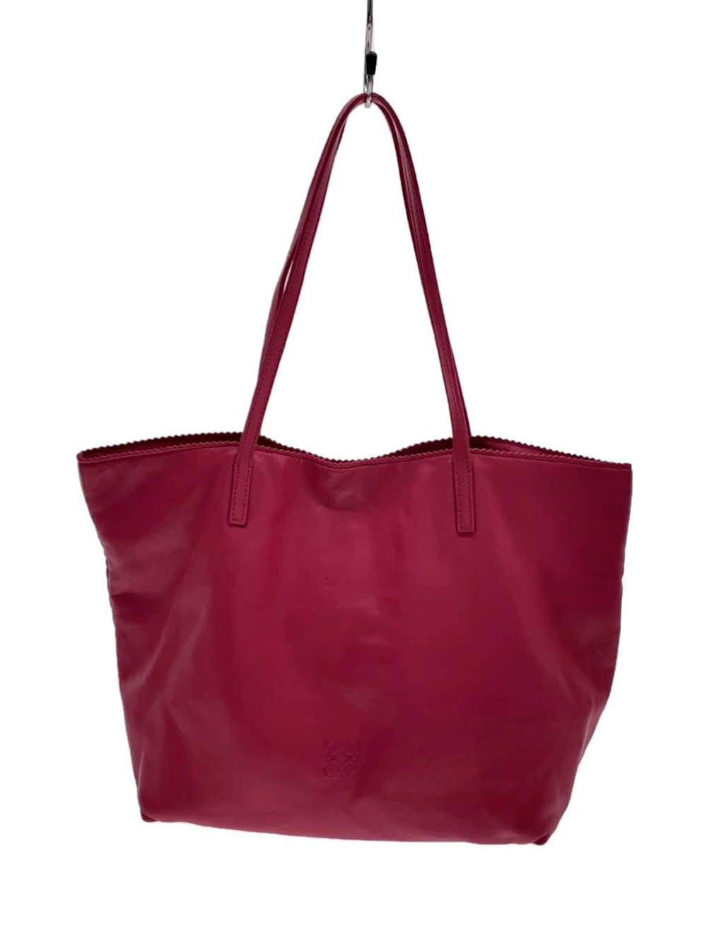 Loewe leather tote dual shoulder straps debossed Anagram logo Pink